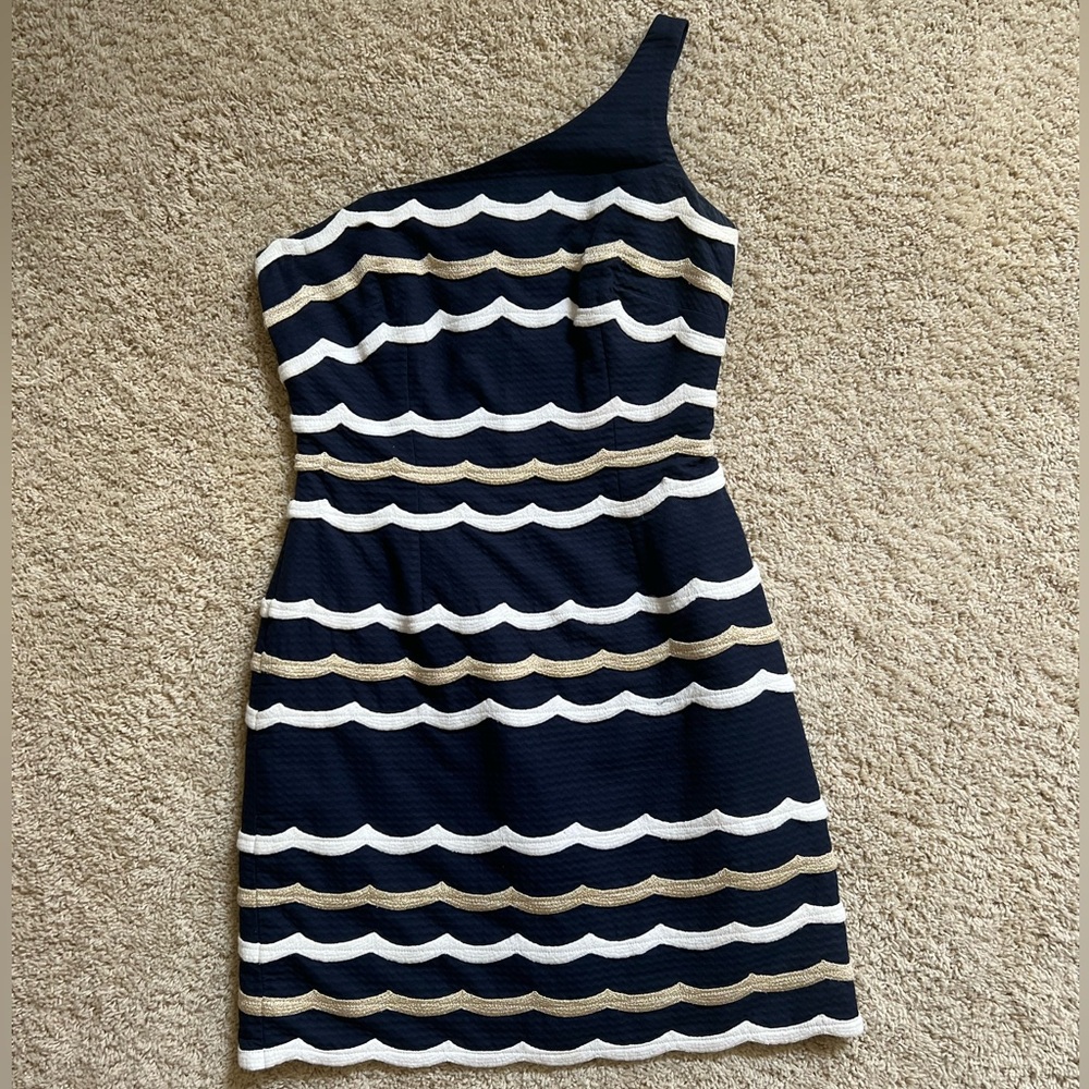 Lilly Pulitzer Blue and White One-Shoulder Dress